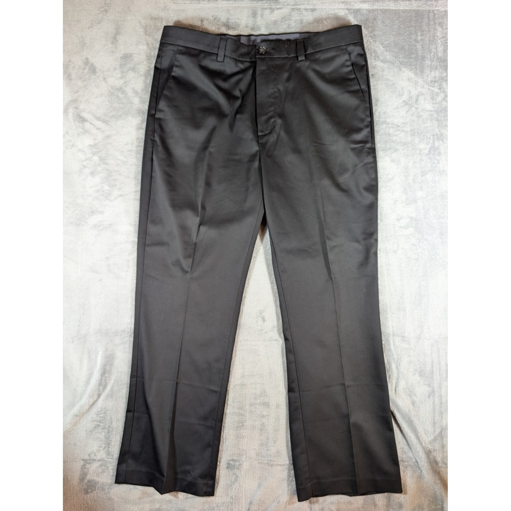 Roundtree & Yorke Total Flex Men Black Dress Pants 38x29 Cotton‎ Stretch Flat